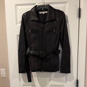 Kenneth Cole New York Black Belted Leather Jacket